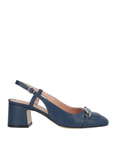 Pollini Woman Pumps Navy Size 10 Leather In Blue