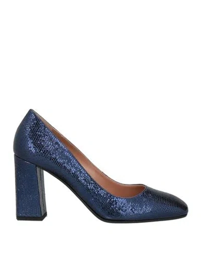 Pollini Woman Pumps Navy Size 8.5 Leather In Blue