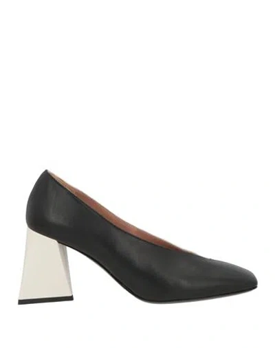 Pollini Woman Pumps Off White Size 8 Leather In Black
