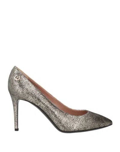 Pollini Woman Pumps Platinum Size 8 Leather In Grey