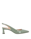 Pollini Woman Pumps Sage Green Size 7 Leather In Multi