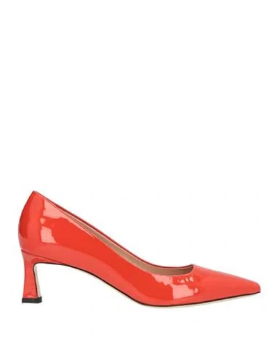 Pollini Woman Pumps Tomato Red Size 9 Leather In Orange