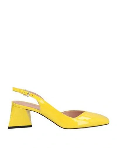 Pollini Woman Pumps Yellow Size 7.5 Leather In Yellow