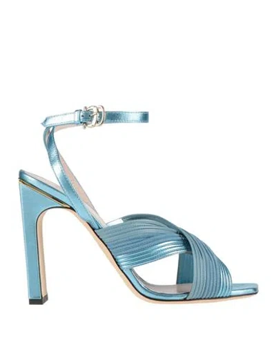 Pollini Woman Sandals Azure Size 10 Leather In Blue