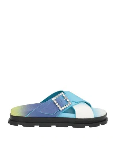 Pollini Woman Sandals Azure Size 5 Leather In Multi