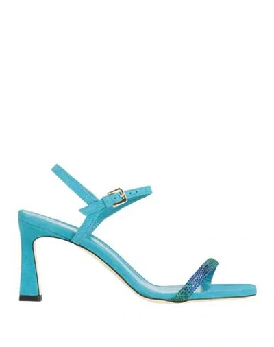 Pollini Woman Sandals Azure Size 7 Leather