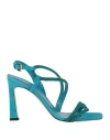 Pollini Woman Sandals Azure Size 8 Leather In Blue