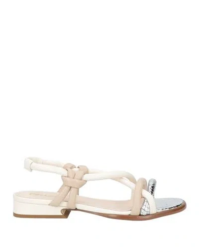 Pollini Woman Sandals Beige Size 6 Leather In White