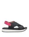 Pollini Woman Sandals Black Size 6 Leather, Textile Fibers In Black