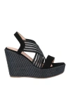 Pollini Woman Sandals Black Size 6 Goat Skin, Textile Fibers In Black