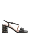 Pollini Woman Sandals Black Size 8 Leather In Black