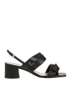 Pollini Woman Sandals Black Size 8 Leather In Black