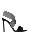 Pollini Woman Sandals Black Size 8 Leather, Textile Fibers In Black