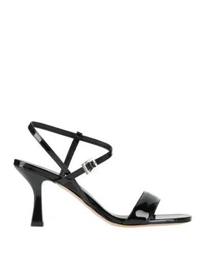 Pollini Woman Sandals Black Size 9 Leather In Animal Print