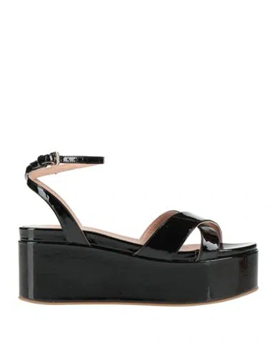 Pollini Woman Sandals Black Size 9 Textile Fibers In Multi