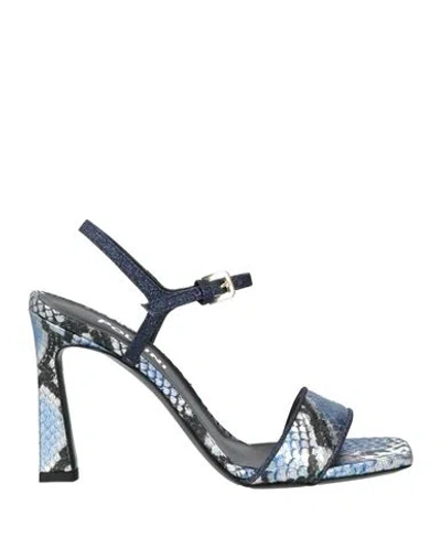 Pollini Woman Sandals Blue Size 7 Leather In Blue