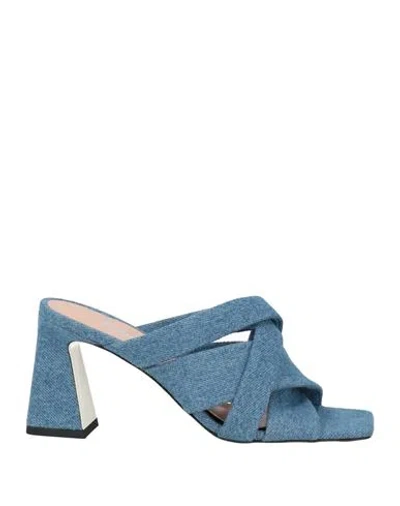 Pollini Woman Sandals Blue Size 8 Textile Fibers