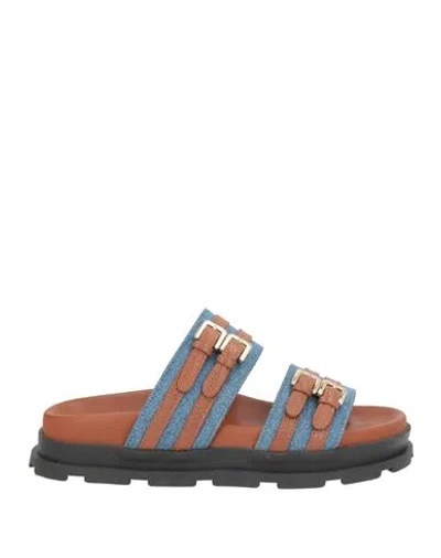 Pollini Woman Sandals Brown Size 6 Leather, Textile Fibers