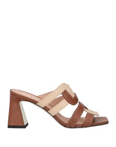 Pollini Woman Sandals Brown Size 8 Leather
