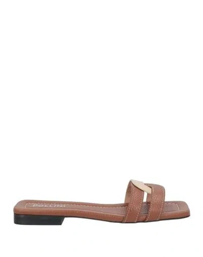 Pollini Woman Sandals Brown Size 8 Leather