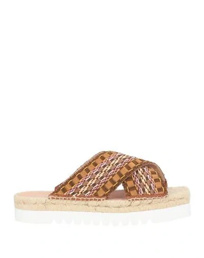 Pollini Woman Sandals Brown Size 9 Leather, Textile Fibers