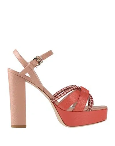 Pollini Woman Sandals Coral Size 8 Leather