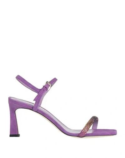 Pollini Woman Sandals Dark Purple Size 7.5 Leather