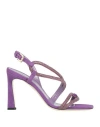 Pollini Woman Sandals Dark Purple Size 8 Leather In Purple