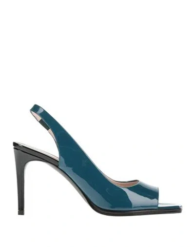 Pollini Woman Sandals Deep Teal Size 8 Leather In Green