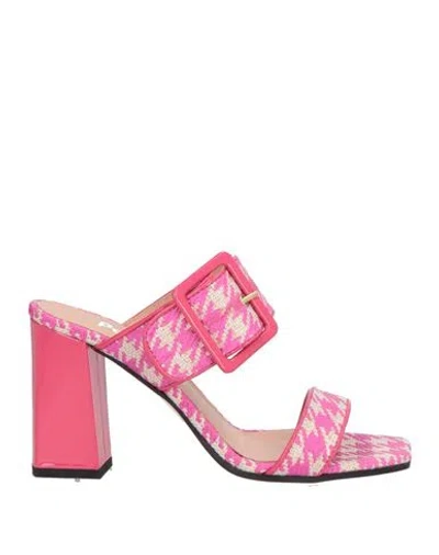 Pollini Woman Sandals Fuchsia Size 5 Viscose, Polyester, Calfskin, Polyamide In Pink