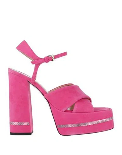 Pollini Woman Sandals Fuchsia Size 6 Leather In Pink