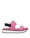 Pollini Woman Sandals Fuchsia Size 9 Leather, Textile Fibers In Pink