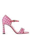 Pollini Woman Sandals Fuchsia Size 7 Viscose, Polyester, Calfskin, Polyamide In Pink