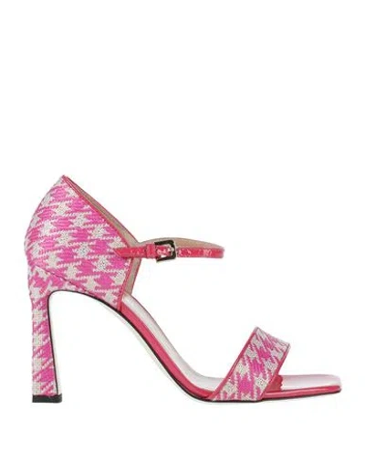 Pollini Woman Sandals Fuchsia Size 7 Viscose, Polyester, Calfskin, Polyamide In Pink