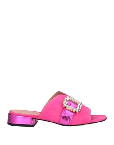 Pollini Woman Sandals Fuchsia Size 8 Leather In Pink