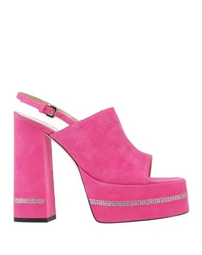 Pollini Woman Sandals Fuchsia Size 8 Leather In Pink