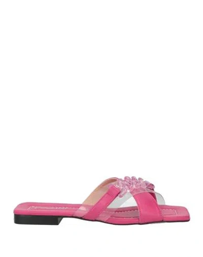 Pollini Woman Sandals Fuchsia Size 8 Leather, Plastic In Pink