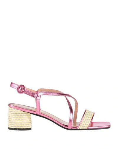 Pollini Woman Sandals Fuchsia Size 9 Leather In Pink