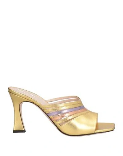 Pollini Woman Sandals Gold Size 11 Leather