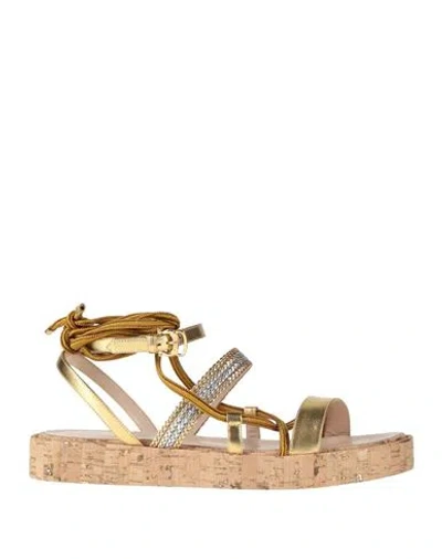 Pollini Woman Sandals Gold Size 6 Leather, Textile Fibers