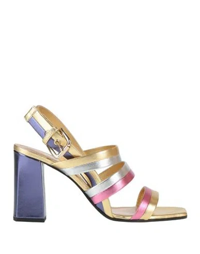 Pollini Woman Sandals Gold Size 8 Leather