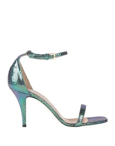 Pollini Woman Sandals Green Size 6 Leather