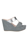 Pollini Woman Sandals Grey Size 8 Calfskin, Polyolefin