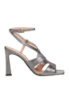 Pollini Woman Sandals Lead Size 8 Leather In Grey