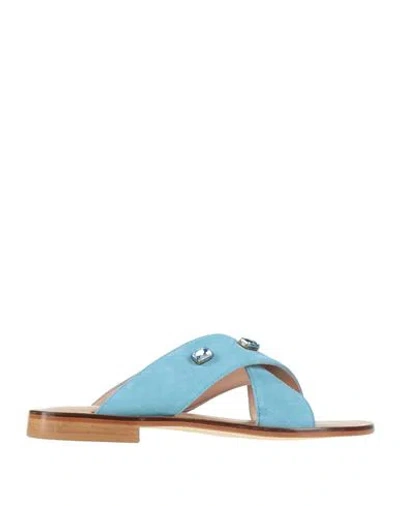 Pollini Woman Sandals Light Blue Size 6 Leather