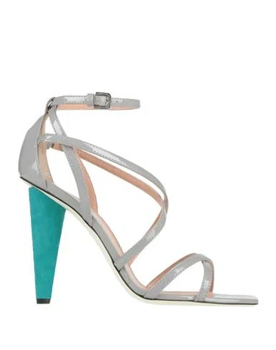 Pollini Woman Sandals Light Grey Size 8 Synthetic Material In Silver
