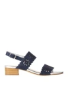 Pollini Woman Sandals Midnight Blue Size 6 Soft Leather In Blue