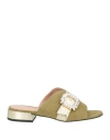 Pollini Woman Sandals Military Green Size 8 Leather In Green