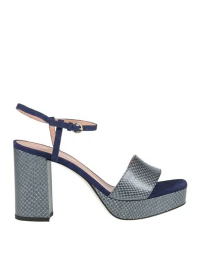 Pollini Woman Sandals Navy Size 10 Leather In Blue