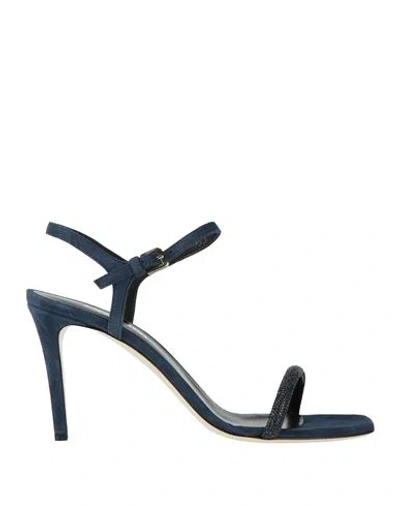 Pollini Woman Sandals Navy Size 8 Leather In Blue